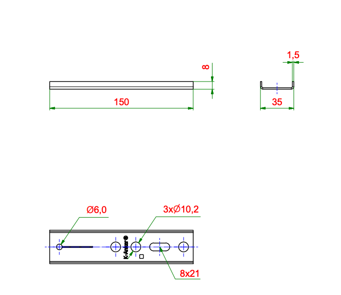 Konsola EL - Ceownik EL-150x1,5, rysunek techniczny z wymiarami KNELSEN