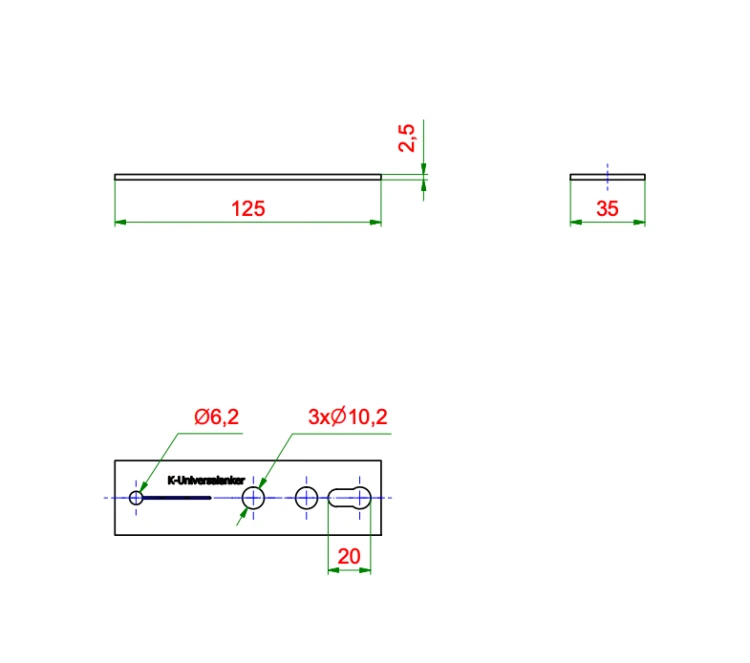 Konsola EL z płaskownika EL-125x2,5, rysunek techniczny z wymiarami KNELSEN