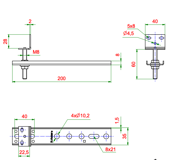 Kotwa WU-200x1,5-60, rysunek techniczny z wymiarami KNELSEN