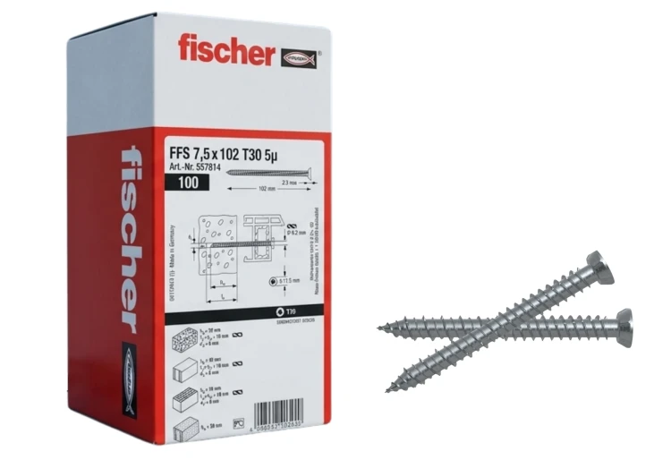 Wkręty Fischer FFS 7,5x102 T30 z opakowaniem