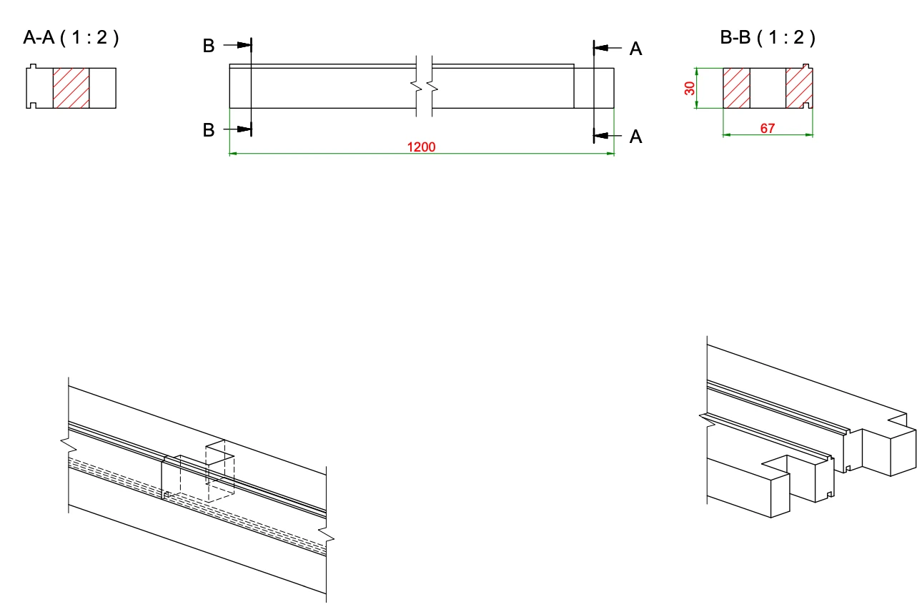 MTF-System 67x30 - Podwalina, rysunek techniczny z wymiarami
