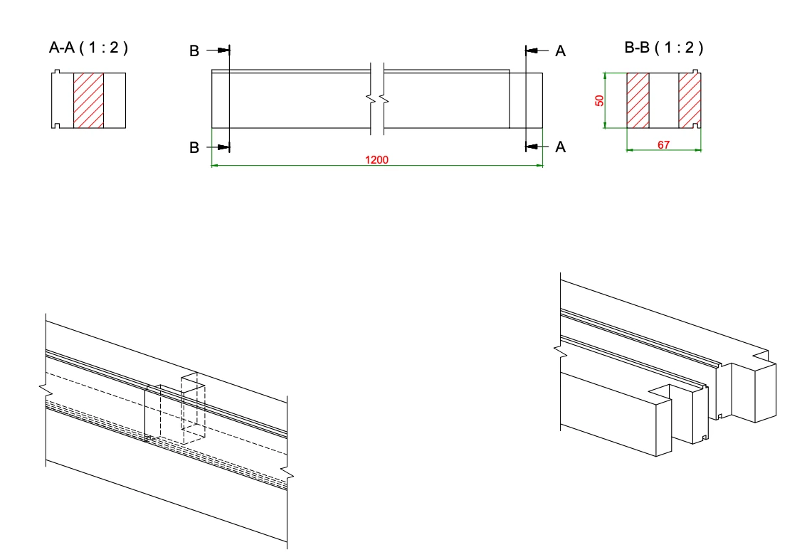 MTF-System 67x50 - Podwalina, rysunek techniczny z wymiarami
